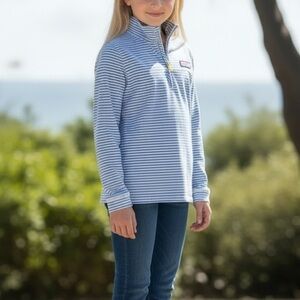 Vineyard Vines Striped Blue and White Quarter-Zip Pullover